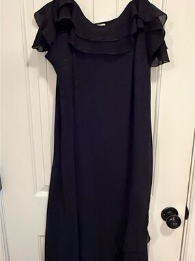 Elam Black Maxi Dress with Layered Ruffle Neckline
